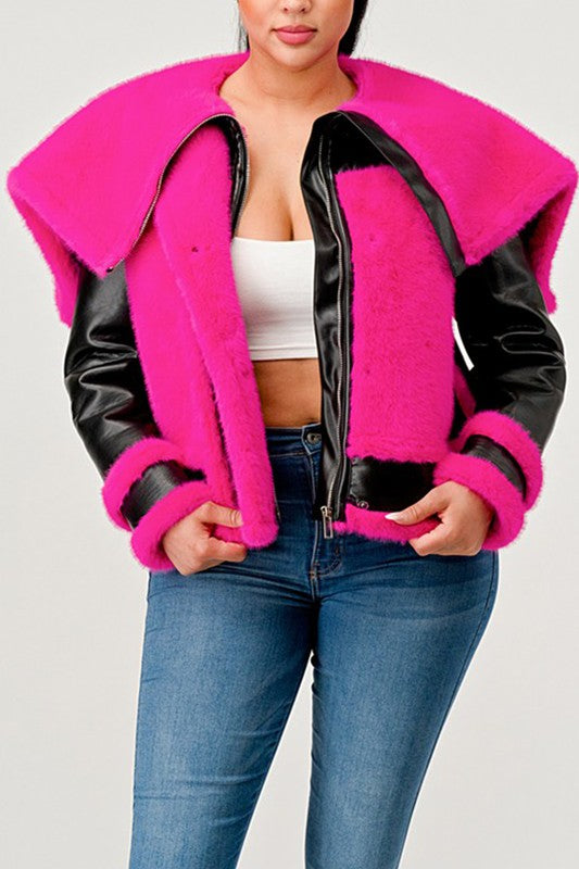 Chic pink faux fur aviator jacket by Athina