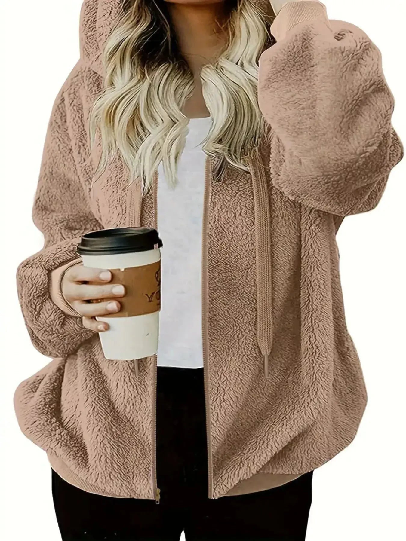 Fleece Zip-Up Drawstring Outerwear Simply Love