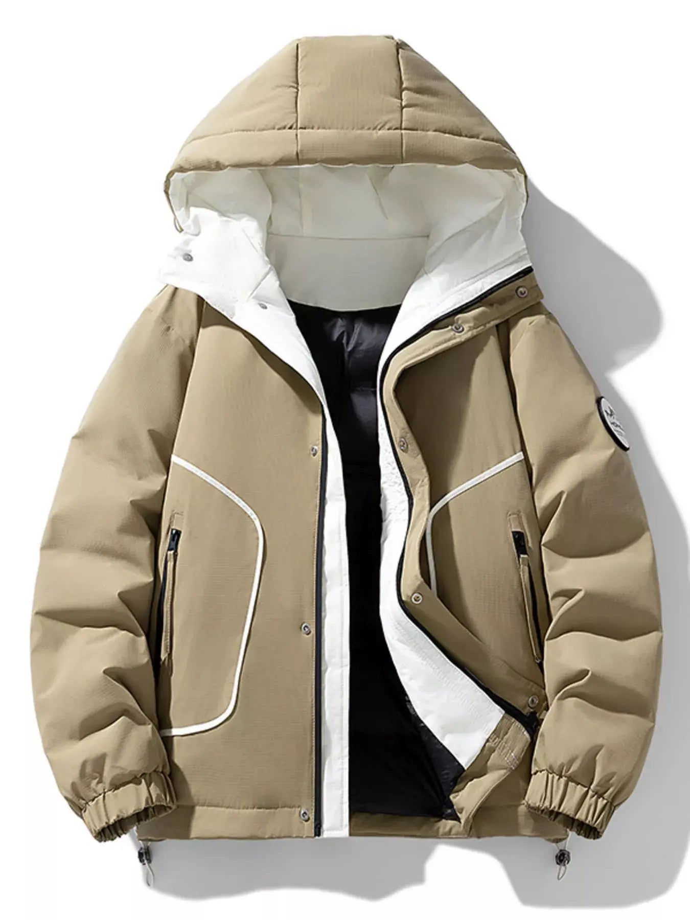 Men's Plus Size Contrast Hooded Puffer Jacket With Zipper Pockets Simply Love