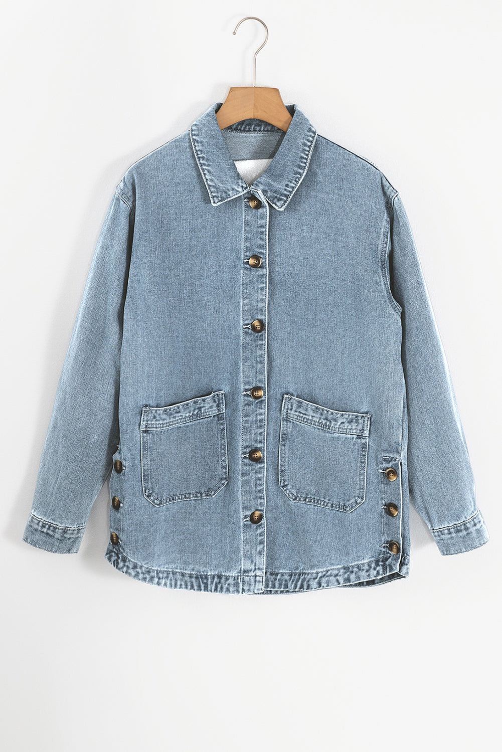 Dusk Blue Slit Buttons Pocketed Denim Jacket