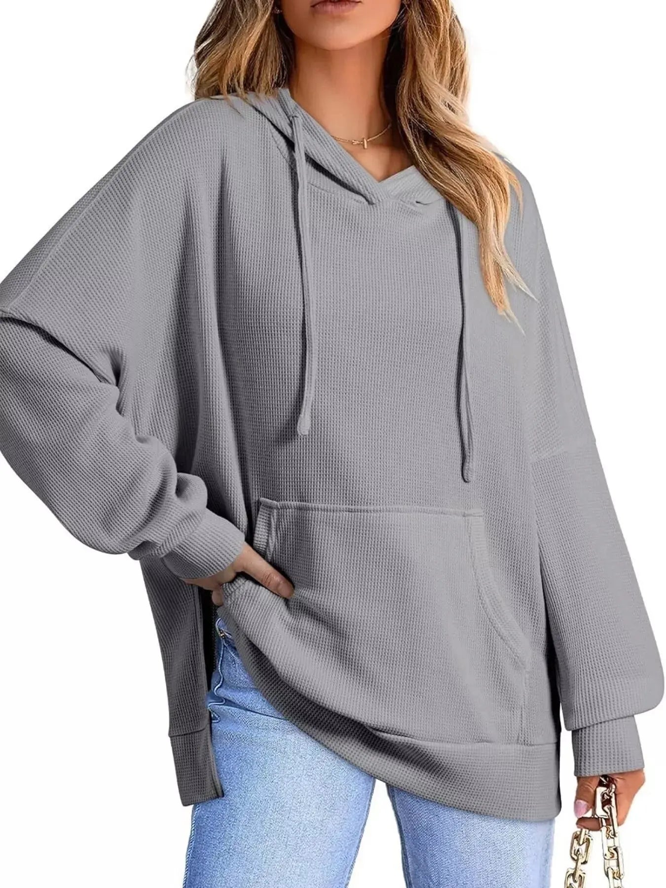 Oversized Drawstring Side Slit Hoodie Simply Love
