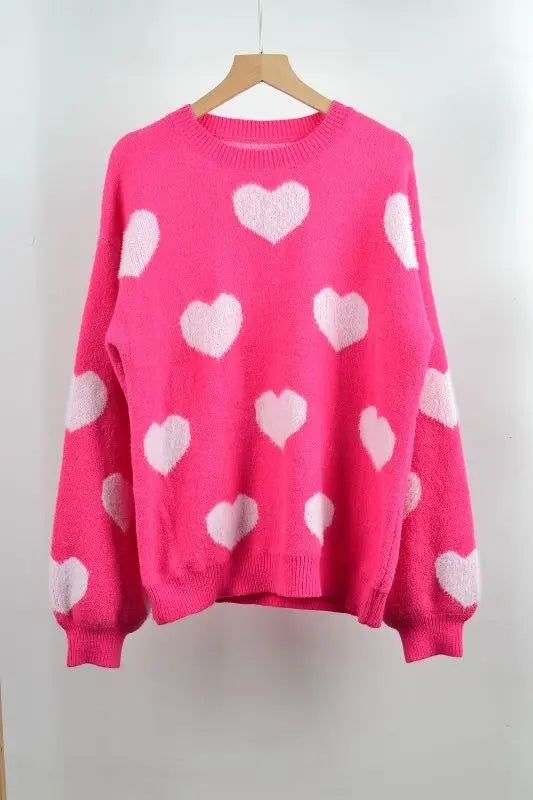 Cozy Heart Sweater Crew Neck With Contrast Heart Motifs In A Relaxed Knit Miss Sparkling
