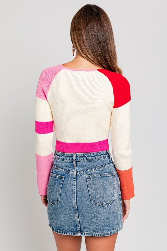 Long Sleeve Color Block Stripe Knit Top.