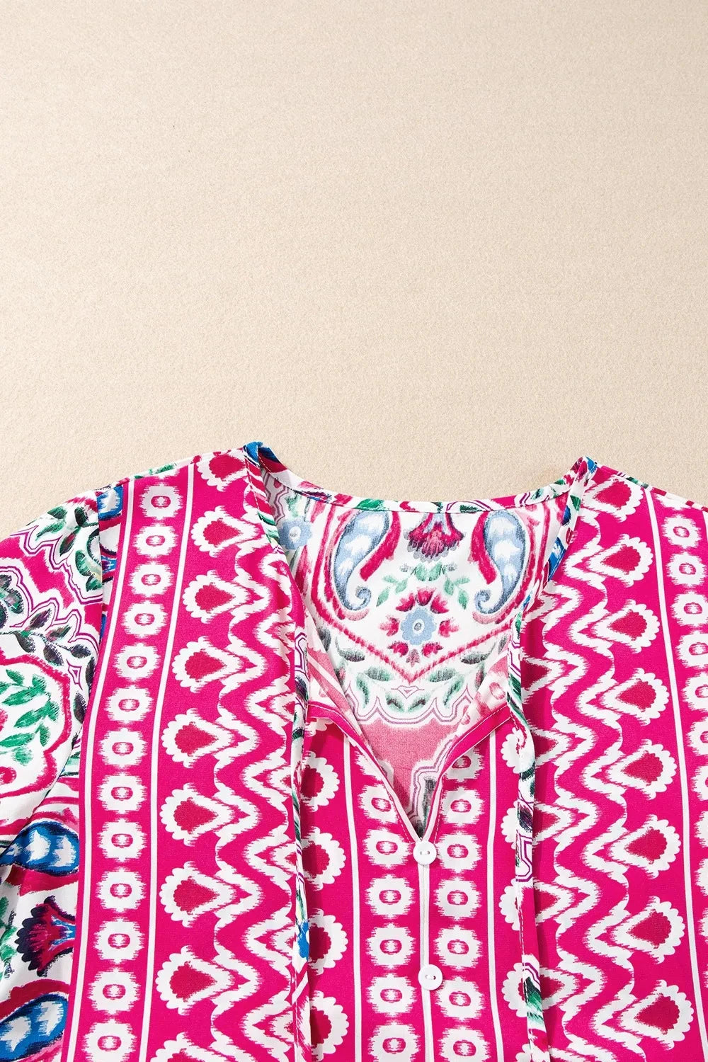 Printed Tie Neck Short Sleeve Dress Simply Love