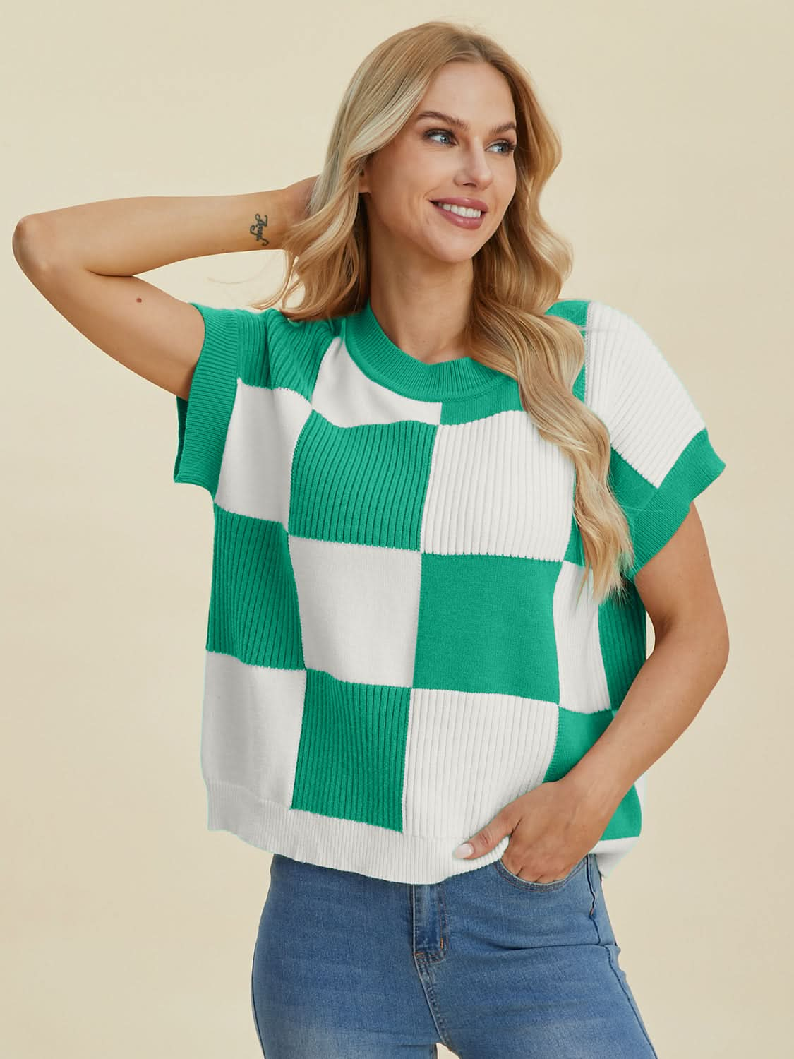 Chic Checkered Sweater - Plus Size