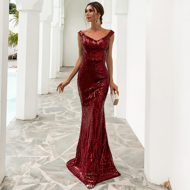 Women Clothing Dress Sexy Sequined Tube Top Mopping Banquet Party Evening Dress Fishtail Dress Prom Formal Gown Bella Mia