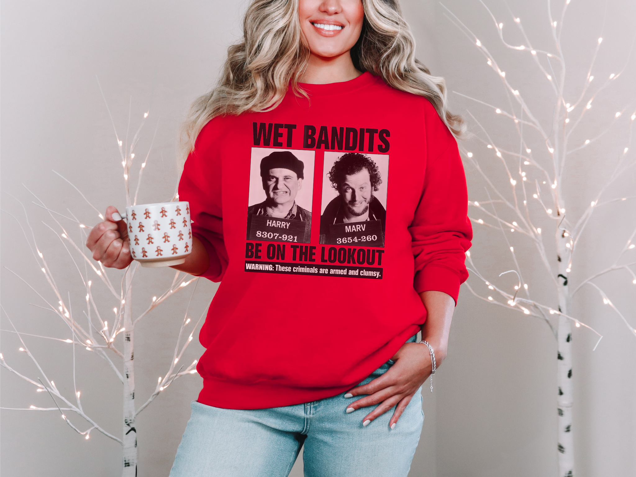 Wet Bandits Home Alone Christmas Sweatshirt With Mugshots Graphic Holiday Heist Edition Coco’s Tee Boutique