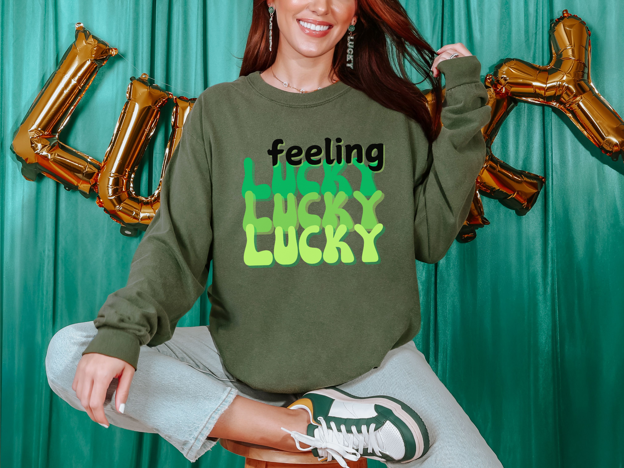 Feeling Lucky Comfort Colors 6014 Sweatshirt St Patrick Day Vibes Cozy Oversized Long Sleeve Coco’s Tee Boutique