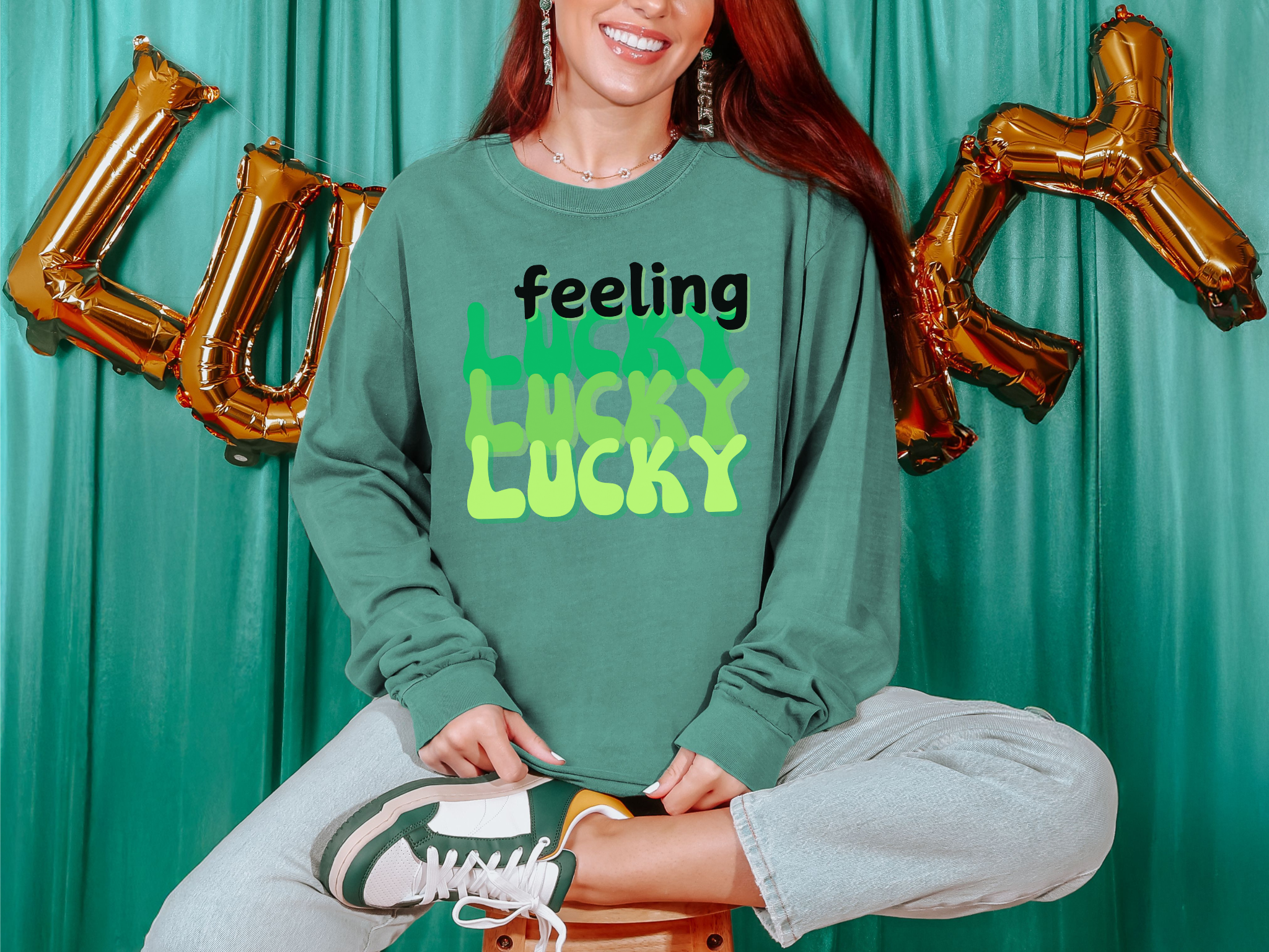 Feeling Lucky Comfort Colors 6014 Sweatshirt St Patrick Day Vibes Cozy Oversized Long Sleeve Coco’s Tee Boutique