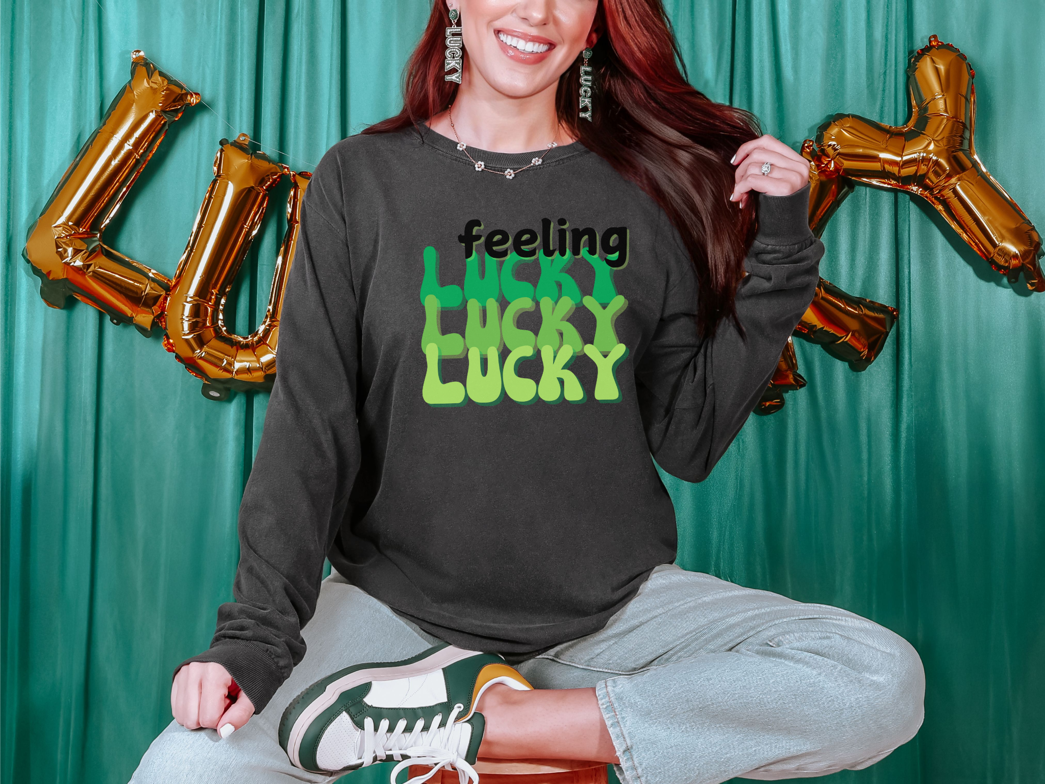 Feeling Lucky Comfort Colors 6014 Sweatshirt St Patrick Day Vibes Cozy Oversized Long Sleeve Coco’s Tee Boutique