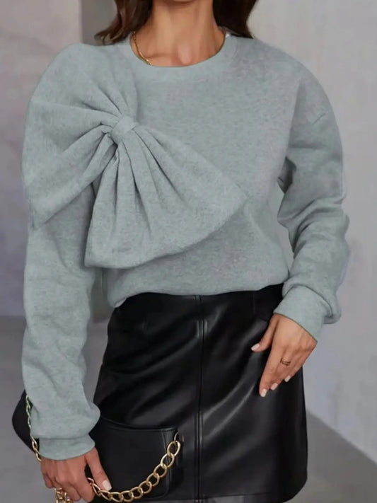 Oversized Bow Shoulder Sweater For Chic Feminine Style Miss Sparkling