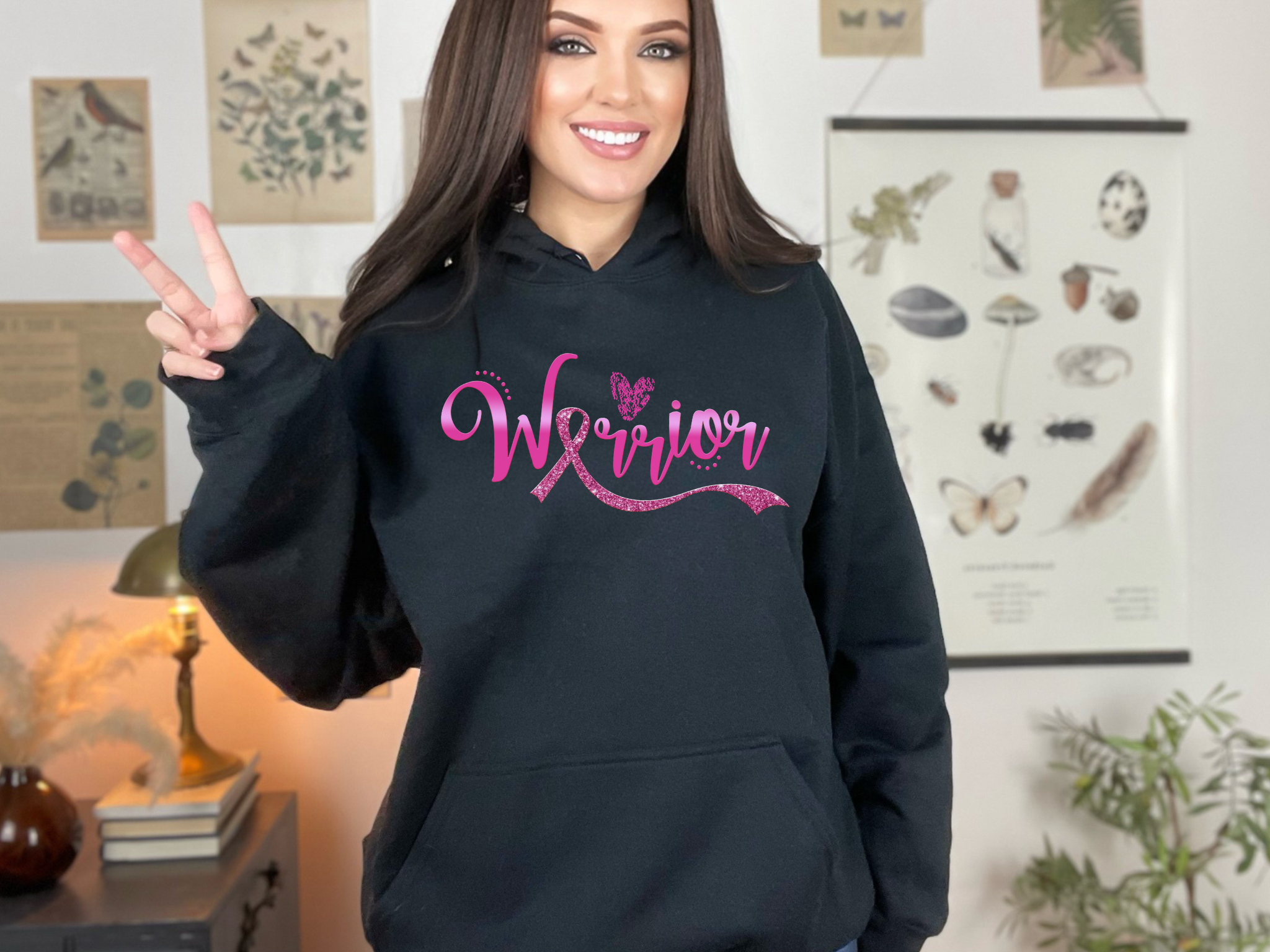 Warrior Breast Cancer Awareness Hoodie With Pink Ribbon Inspired Graphic Gildan 18500 Unisex S To 5XL Coco’s Tee Boutique
