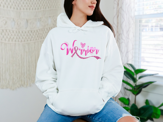 Warrior Breast Cancer Awareness Hoodie With Pink Ribbon Inspired Graphic Gildan 18500 Unisex S To 5XL Coco’s Tee Boutique
