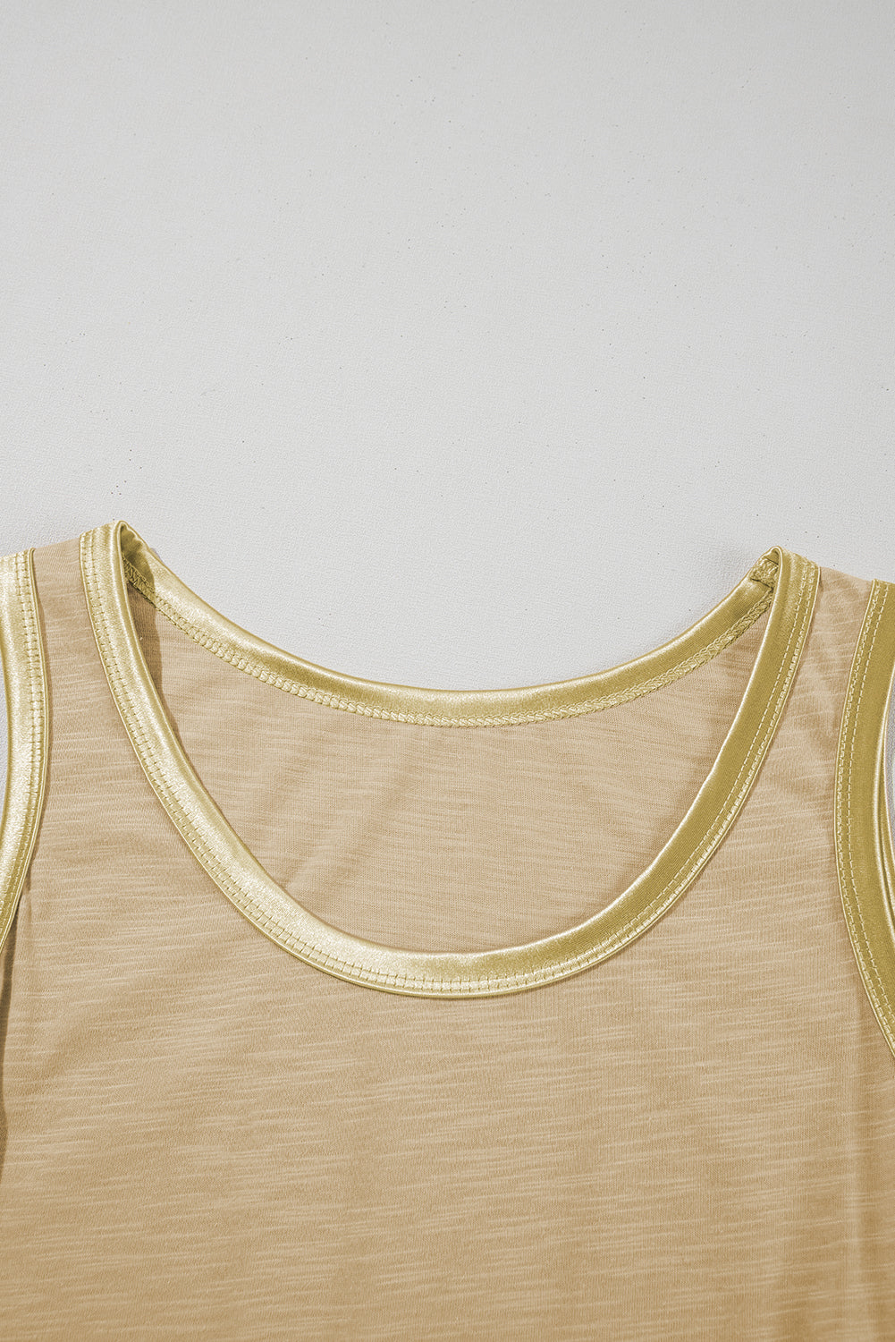 Tan Metallic Sheen Edge Scoop Neck Tank Top