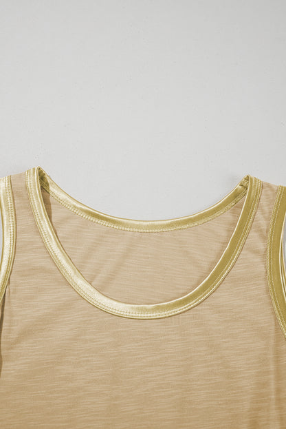 Tan Metallic Sheen Edge Scoop Neck Tank Top