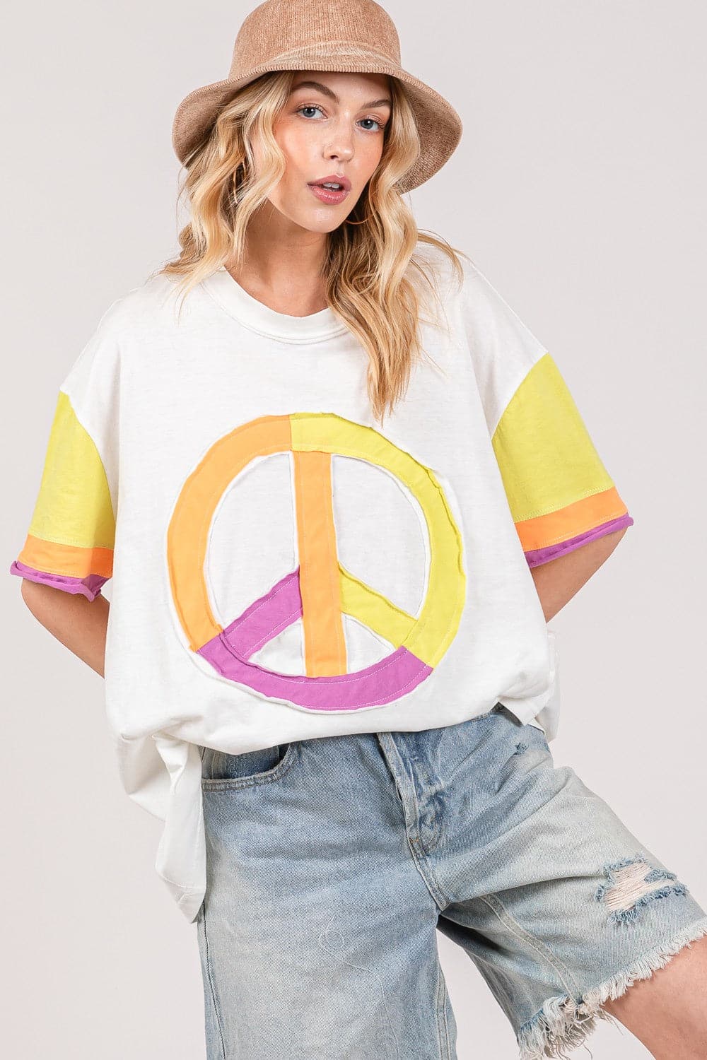 SAGE + FIG Color Block Peace Applique T-Shirt.