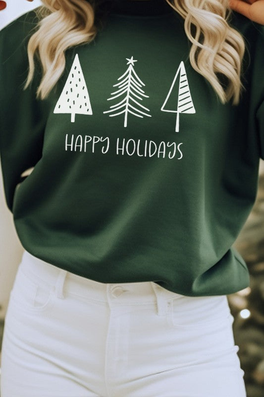 Christmas Happy Holiday Trees Graphic Sweatshirt