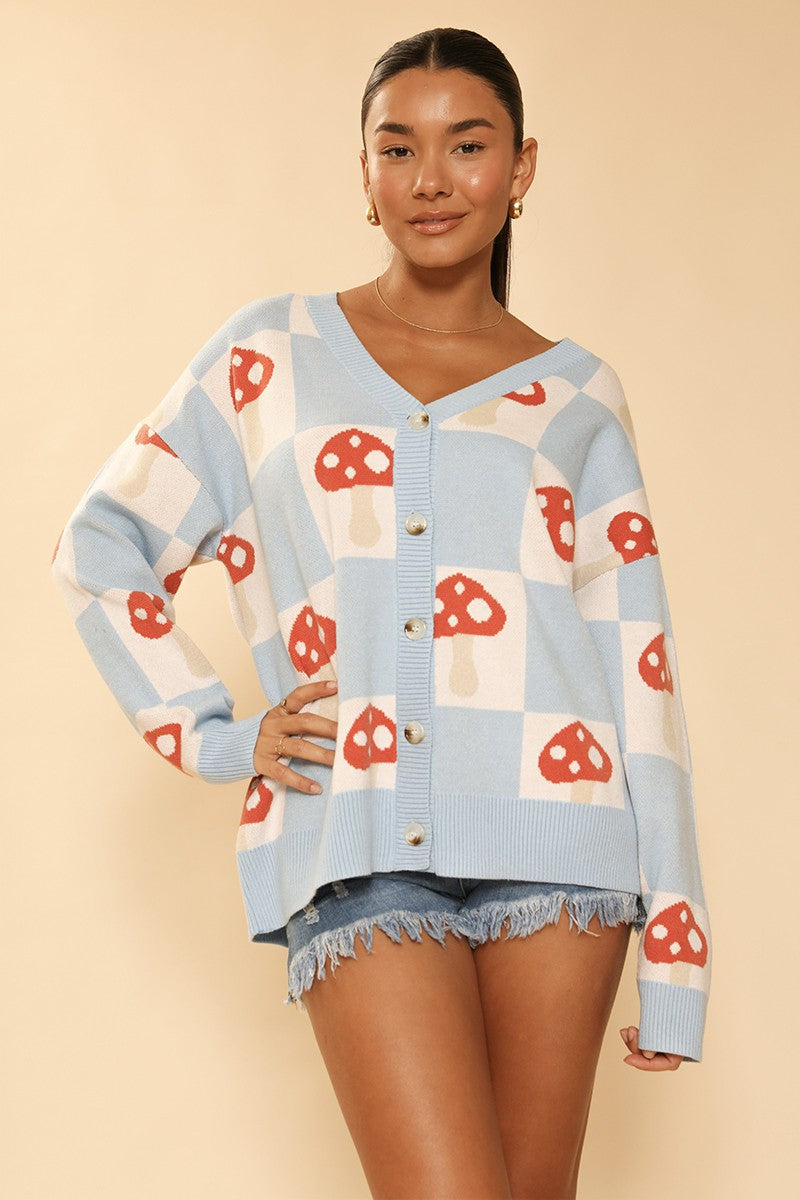Checkered mushroom knit cardigan Miss Sparkling