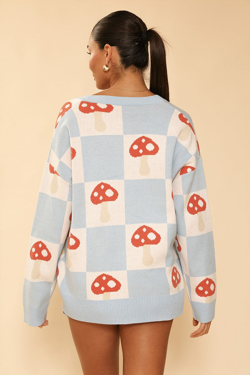 Checkered mushroom knit cardigan Miss Sparkling