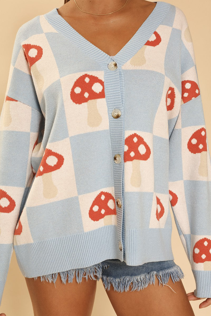 Checkered mushroom knit cardigan Miss Sparkling