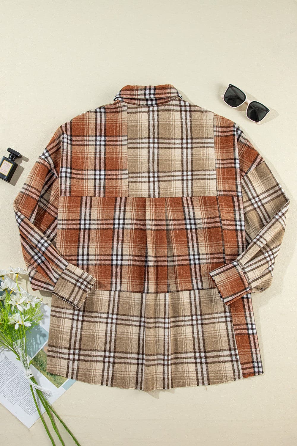 Plaid Snap Down Dropped Shoulder Shacket.