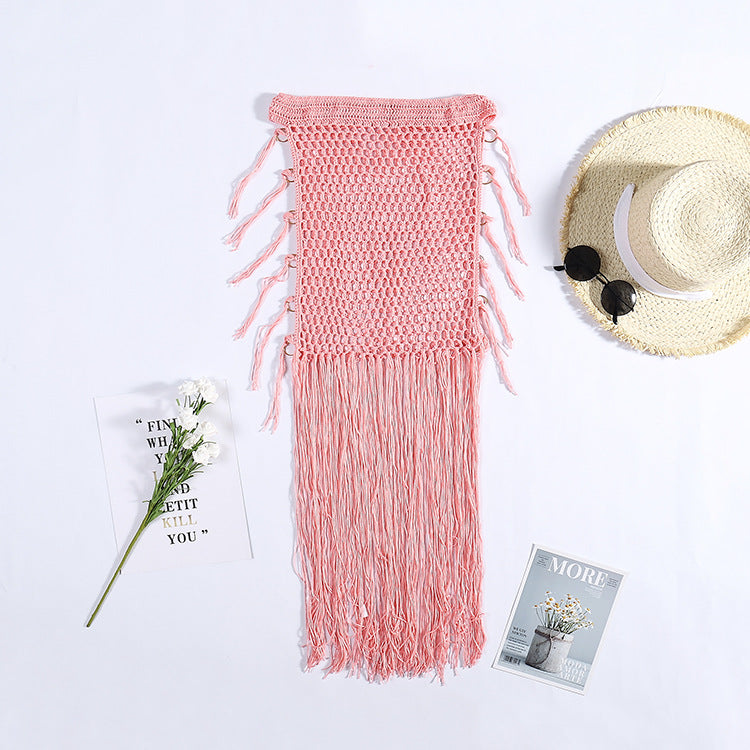 Vacation Sun Protection Hand Crocheting Woven Hip Skirt Bohemian Hand Crochet Long Fringe Skirt Crochet hook Bella Mia