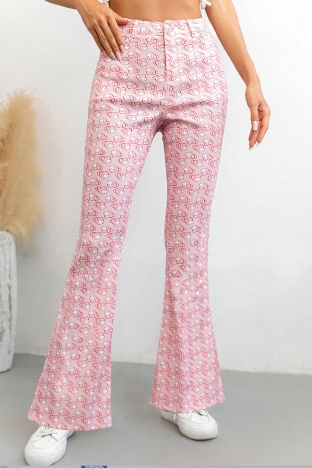 Stylish Printed High-Waisted Flare Trousers with Convenient Pockets