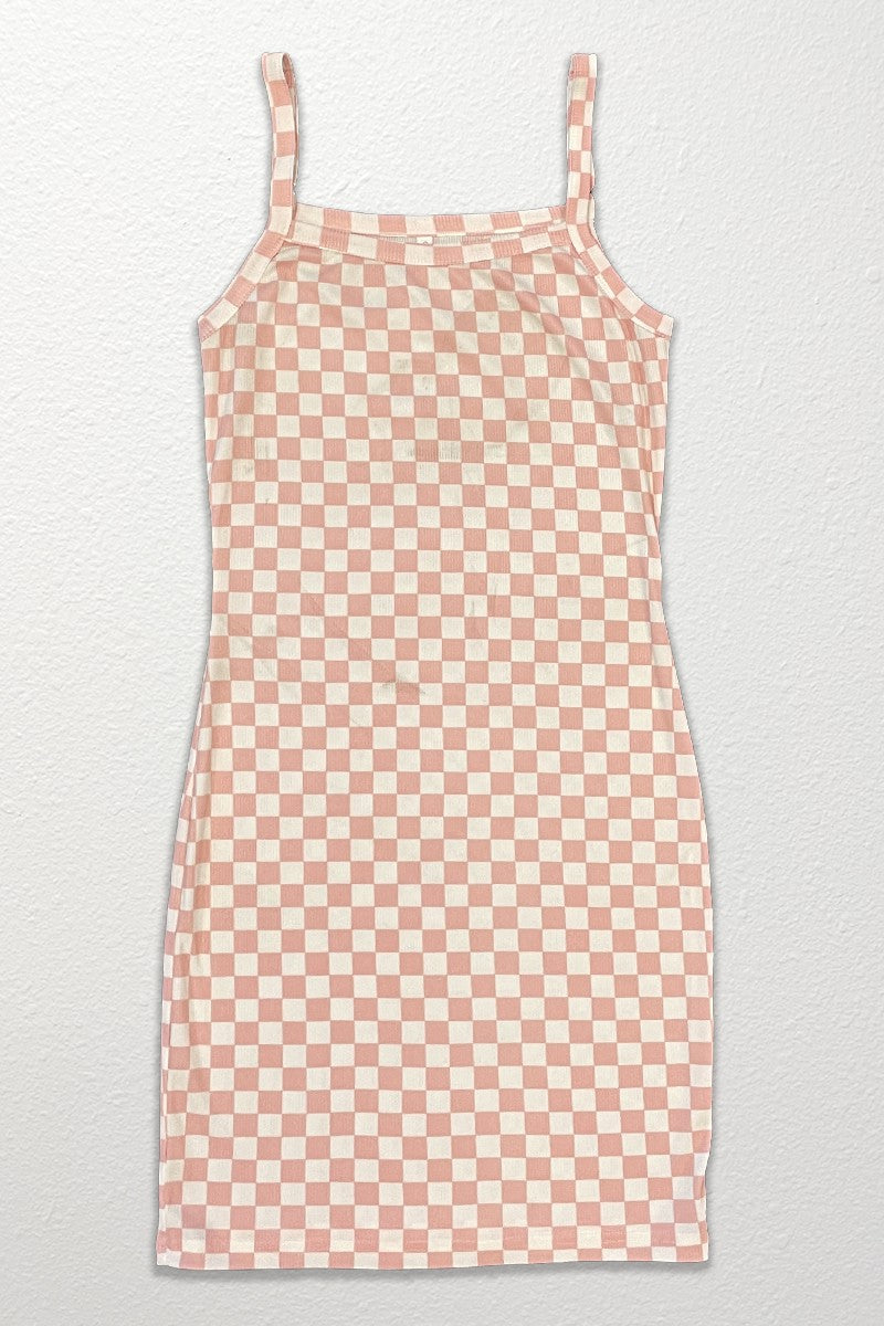 Checkered rib knit tank top dress Miss Sparkling