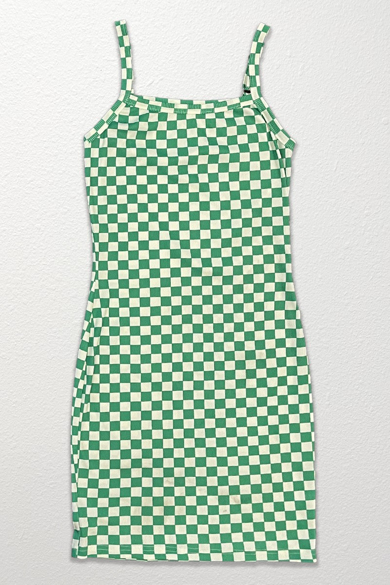 Checkered rib knit tank top dress Miss Sparkling