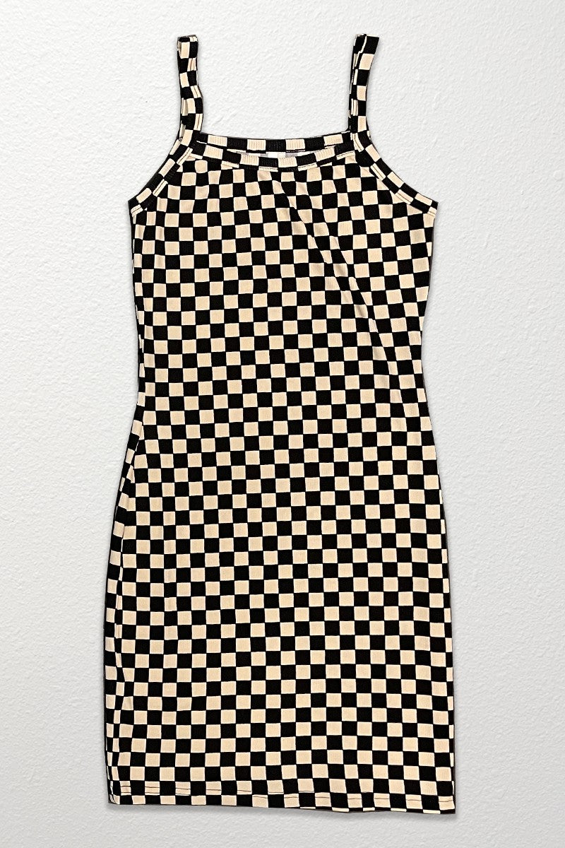 Checkered rib knit tank top dress Miss Sparkling