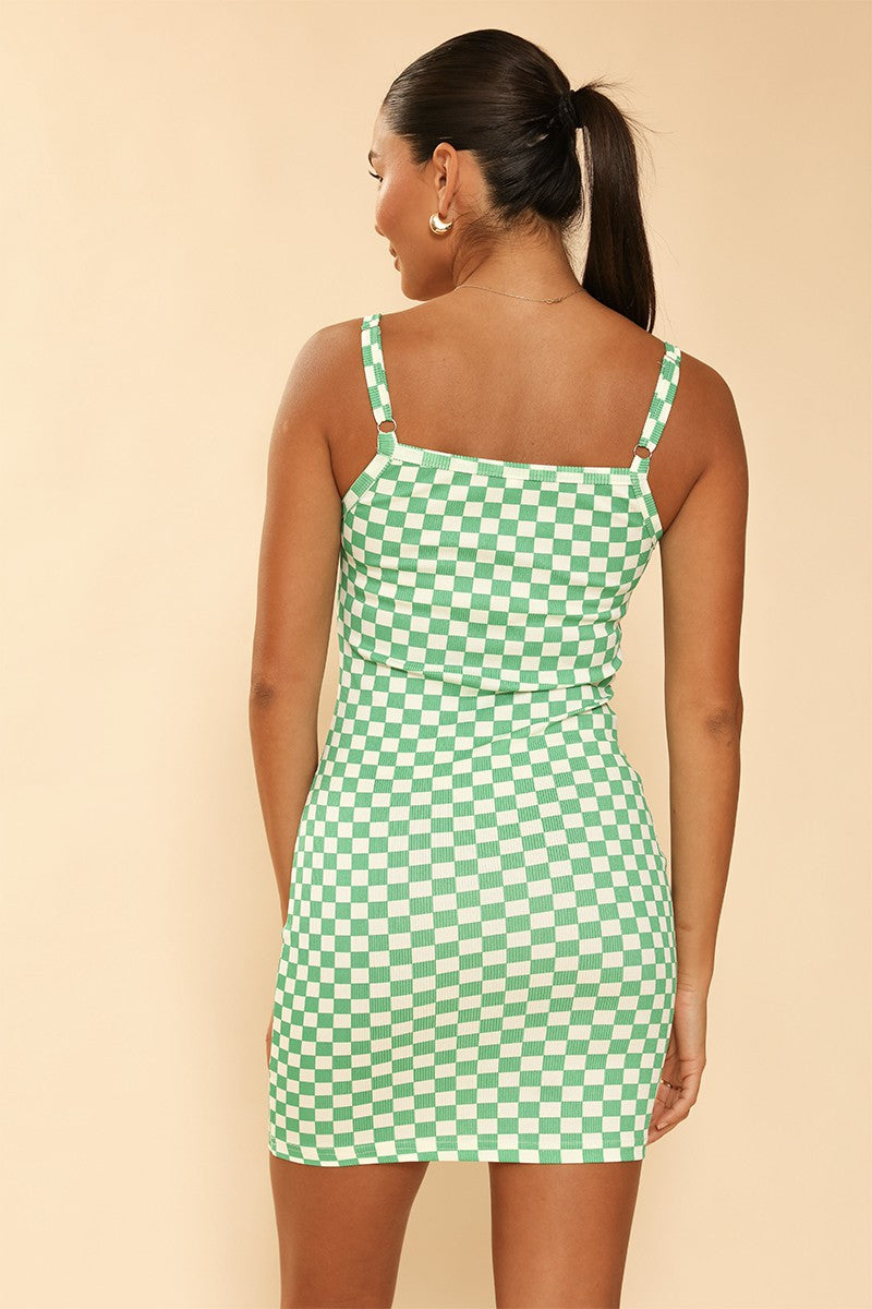 Checkered rib knit tank top dress Miss Sparkling