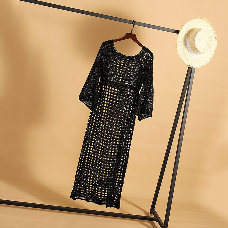 Sexy Crochet Beach Skirt Long Sleeve Split Skirt Vacation Dress Swimsuit Blouse Sun Protection Clothing Crochet hook Bella Mia