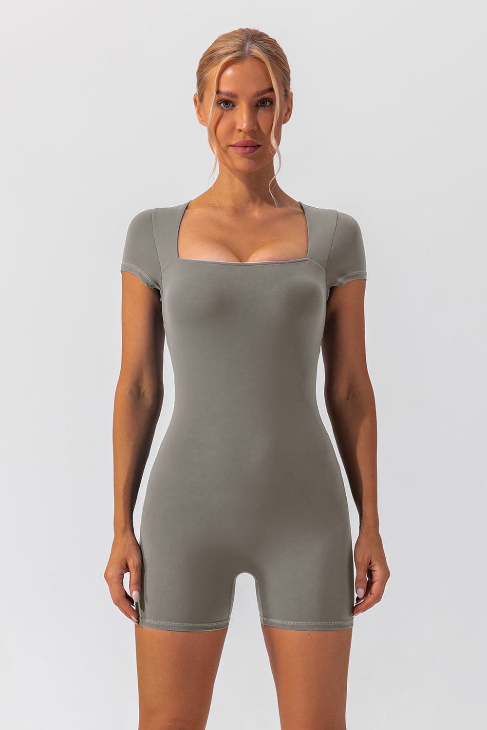 Square Neck Cap Sleeve Active Romper.