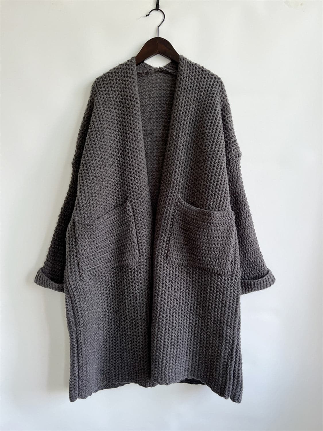 Open Front Long Sleeve Cardigan with Pockets.