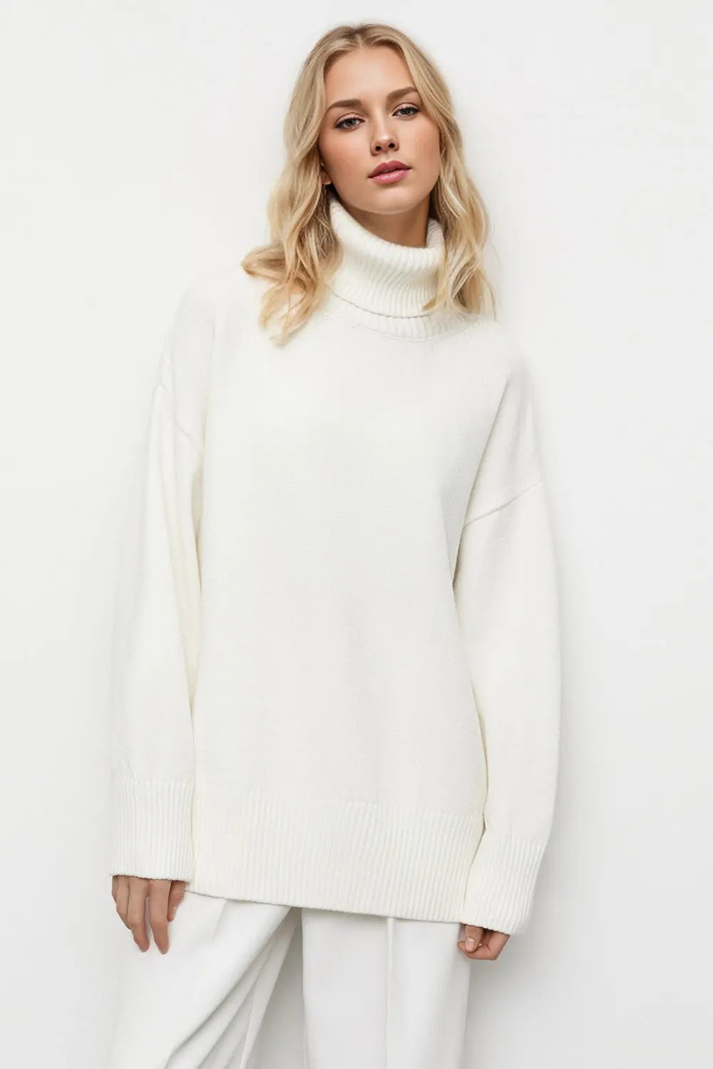 Basic Bae Turtleneck Dropped Shoulder Long Sleeve Sweater - Love Salve