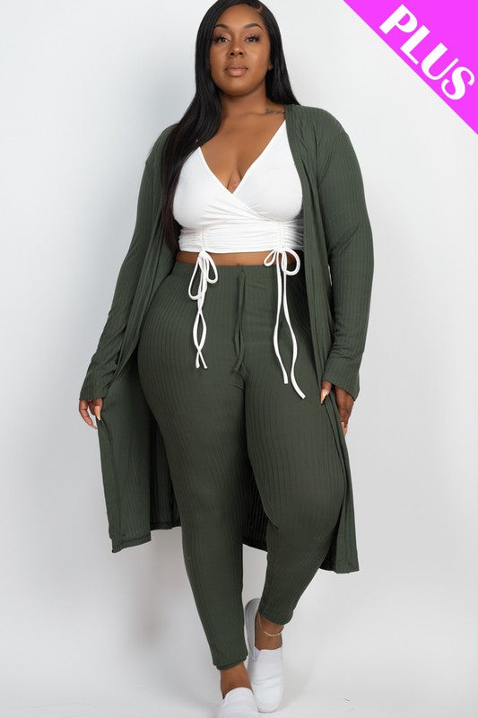 Cozy Chic Plus Ribbed Cardigan & Leggings Set - Lounge in Style