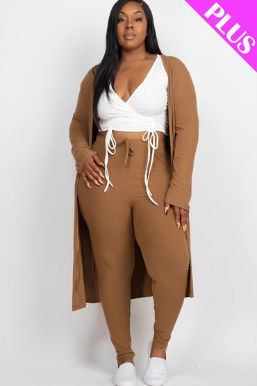 Cozy Chic Plus Ribbed Cardigan & Leggings Set - Lounge in Style