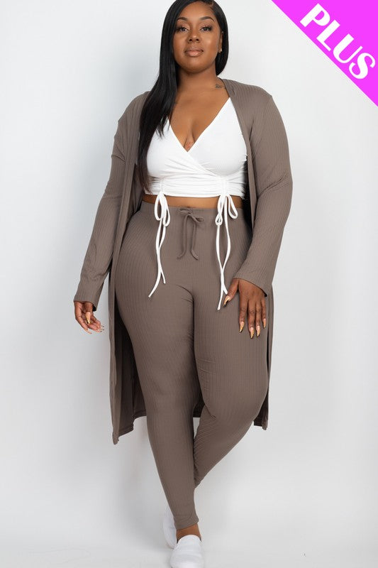 Cozy Chic Plus Ribbed Cardigan & Leggings Set - Lounge in Style Coco’s Tee Boutique