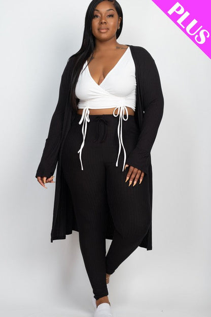 Cozy Chic Plus Ribbed Cardigan & Leggings Set - Lounge in Style