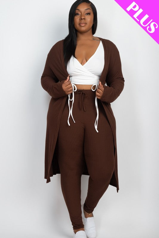 Cozy Chic Plus Ribbed Cardigan & Leggings Set - Lounge in Style