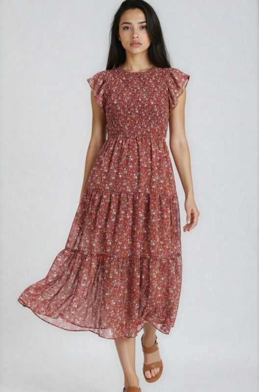 Miss Sparkling Floral Print Smocked Dress Miss Sparkling