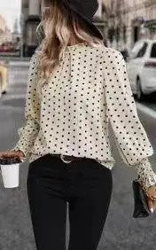 Polka Dot Print Lantern Sleeve Blouse Miss Sparkling