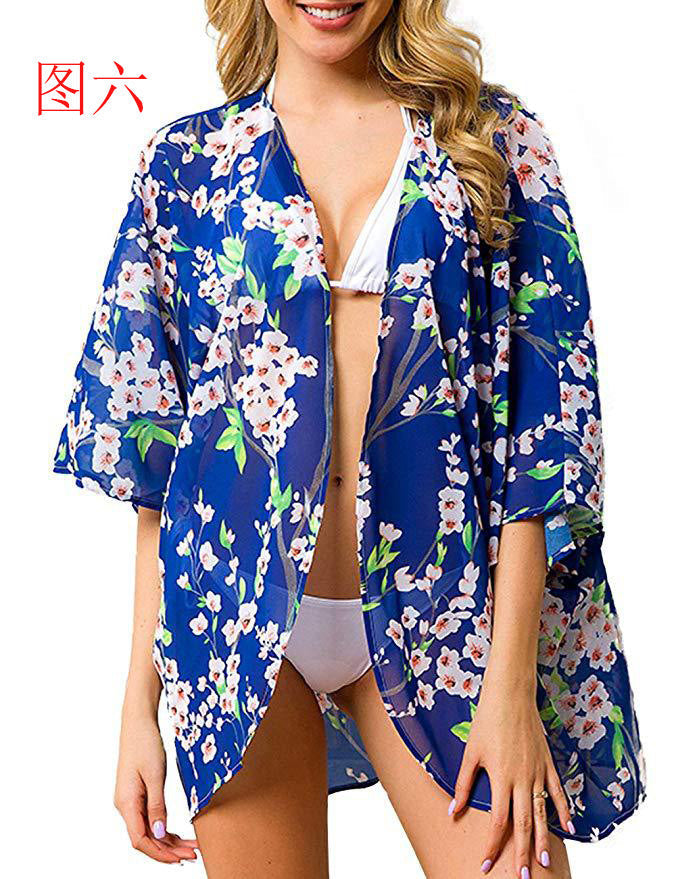 Summer Women Printed Shawl Blouse Seaside Beach Cloak Sun Protection Shirt Bella Mia