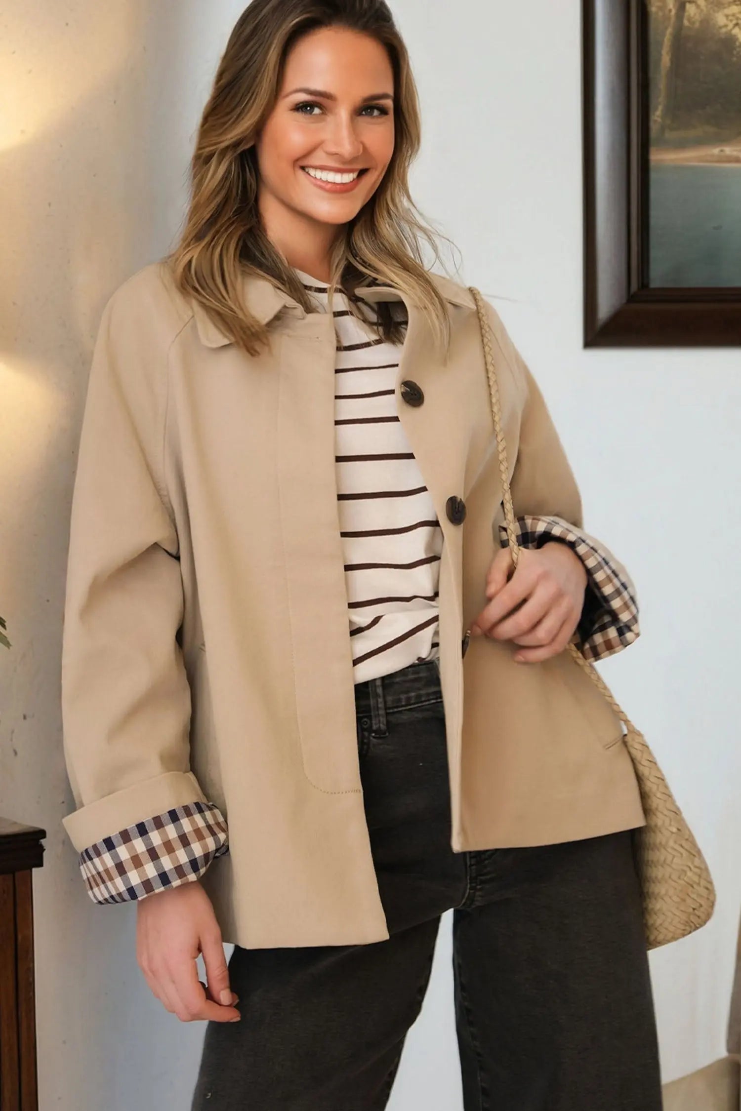 Parchment Plaid Liner Patchwork Single Breasted Trench Coat For Women Dear-Lover Dropshipping