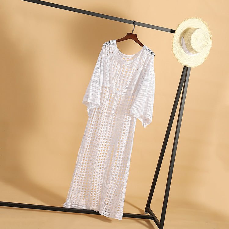 Sexy Crochet Beach Skirt Long Sleeve Split Skirt Vacation Dress Swimsuit Blouse Sun Protection Clothing Crochet hook Bella Mia