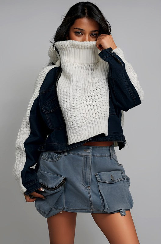 Denim and knit fusion jacket