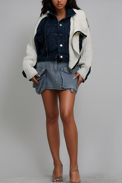 Chic fusion jacket: denim meets knit for effortless style