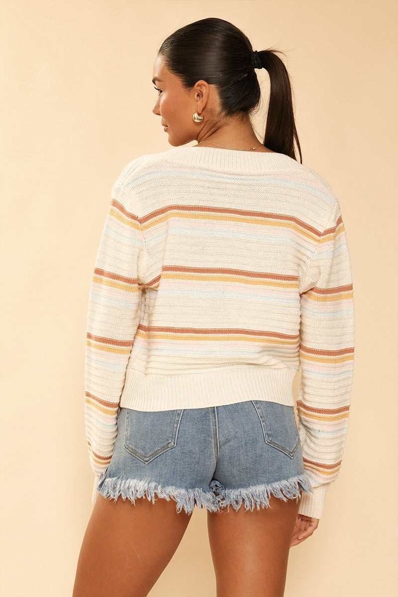Retro stripe cropped knit cardigan Miss Sparkling