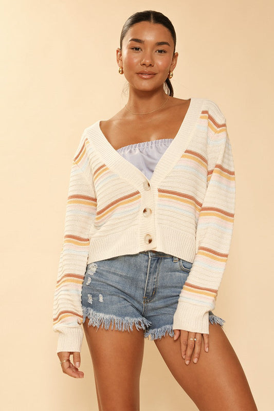 Retro stripe cropped knit cardigan Miss Sparkling