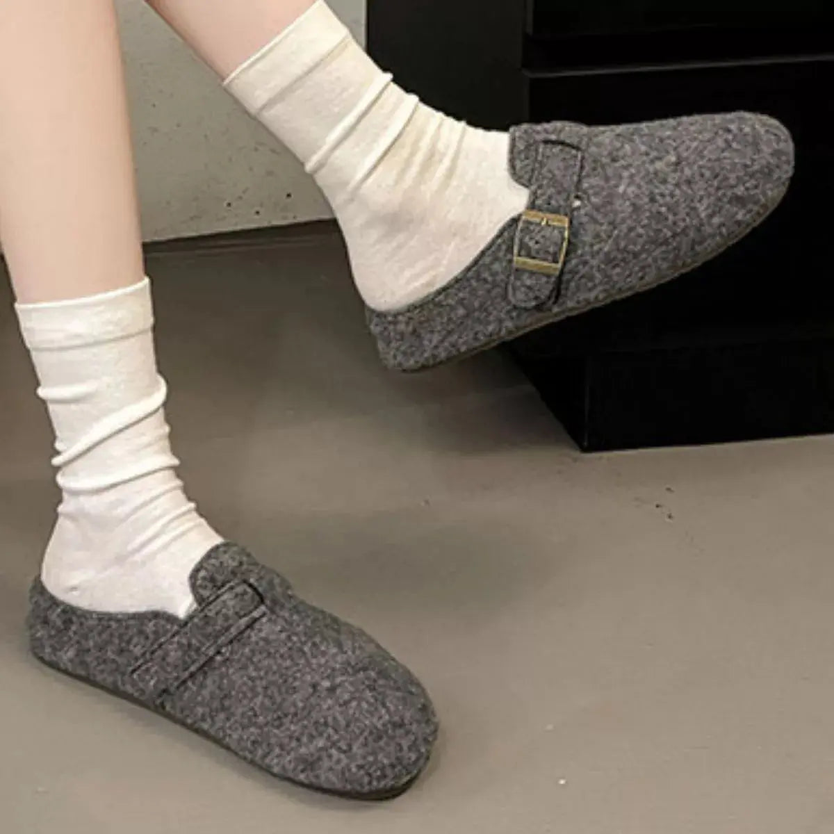Buckle Decor Round Toe Slippers Simply Love